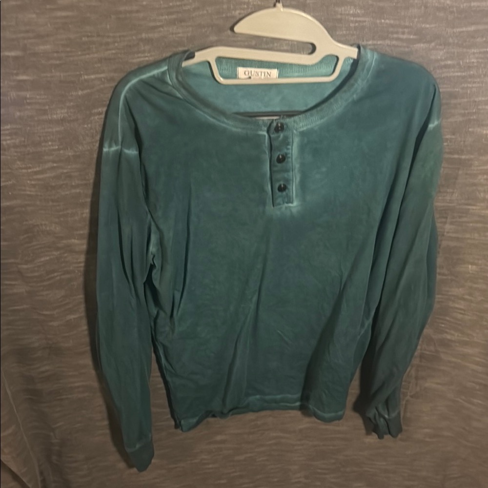 Gustin Teal Long Sleeve Henley Shirt
